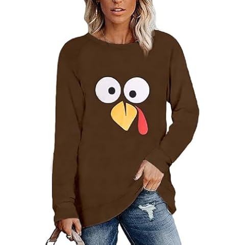 Womens Long Sleeve Funny Holiday Graphic Thanksgiving Turkey Shirts TUBR M Cover