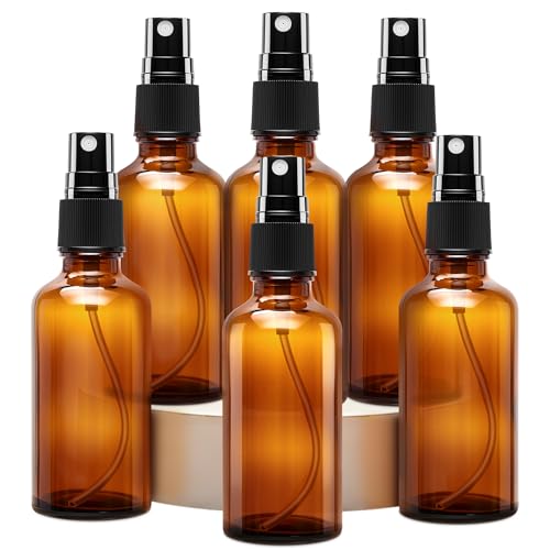 50ml Sprühflasche Braun Glas 6er Set Nachfüllbar mit Pipetten Trichter Etiketten Feinsprühflasche für ätherisches Öl Parfüm Kosmetik Aromatherapie Reise