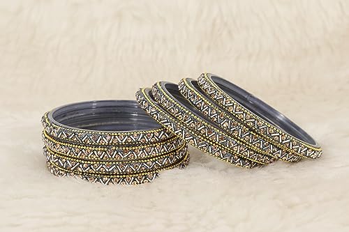 Image of NMII Glass Bangles Set For Girls and Women Studded Zircon Gemstone and Beads I women bangles I (Pack of 8)