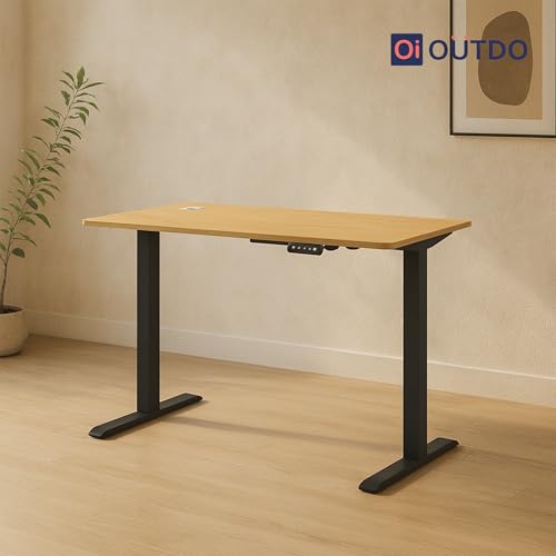 Image of Oi Outdo Flexpro Sit-Stand Smart Desk | Tundra Oak Finish Tabletop | Electric Height Adjustable Table for Work from Home and Office | Ergonomic Design
