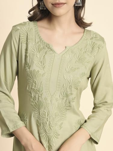 Image of VAIRAGEE Women's Embroidered Lukhnavi Chikankari Work Straight Rayon Ethnic Kurta | Casual Office Kurta for Women