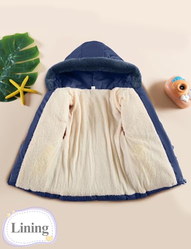 Happy Cherry Toddler Girls Fleece Line Coat Winter Warm Fur Collar Hooded Puffer Jacket Snow Outwear 1-5T2