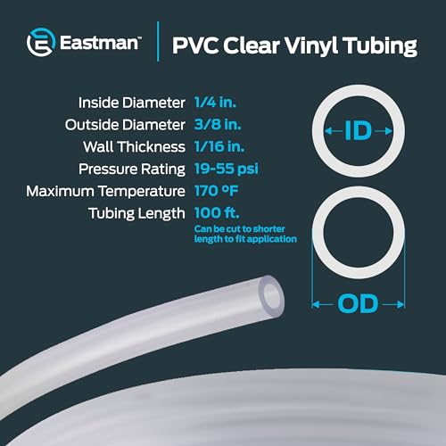 Image of Eastman 1 /4 Inch ID (3 /8 Inch OD) PVC Clear Vinyl Tubing, 100 Foot Length, 98618 (Pack of 4)