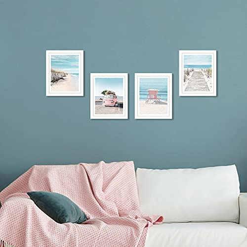 Coastal Pictures Framed Wall Decor Beach Sand Art Prints Seascape Ocean Artwork With White Frames For Bedroom Bathroom 8 X 10 Inches Set Of 4 #TOP4