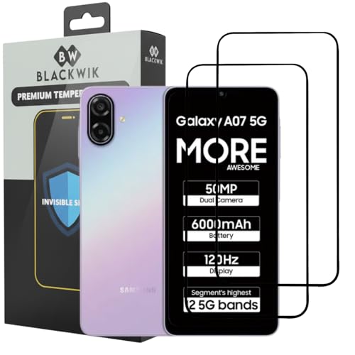 Image of Blackwik PremiumTempered Glass Screen Protector for Samsung Galaxy A07 with Edge-To-Edge Protector Coverage | Easy Installation Kit (Black) (Pack Of 2)