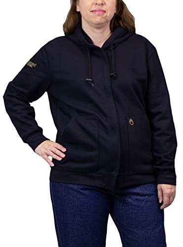 HauteWork FR Fleece Zip Up Women's Flame Resistant Hoodie, X-Large, Navy, Made in The USA, SWSI2ZW-XL