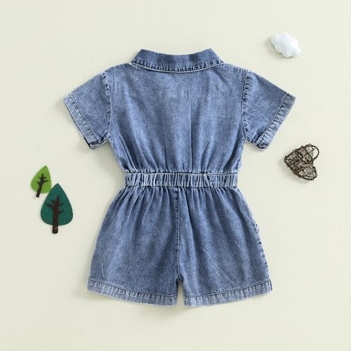 Toddler Baby Girl Summer Clothes Jean Overalls Shorts Short Sleeve Denim Romper Jumpsuit Outfit4