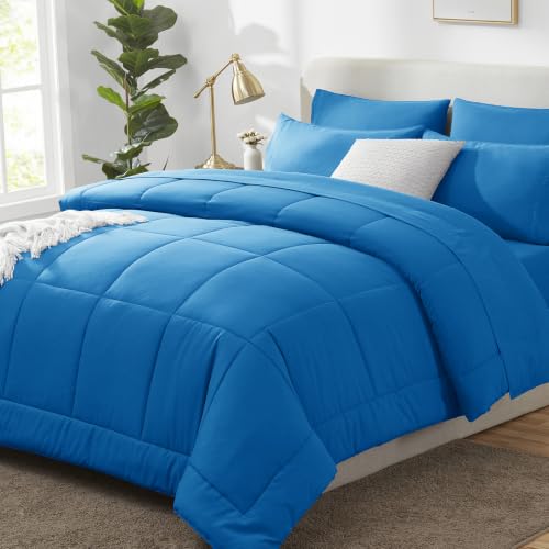 CozyLux Full Size Comforter Sets Royal Blue - 7 Pieces Bed in a Bag