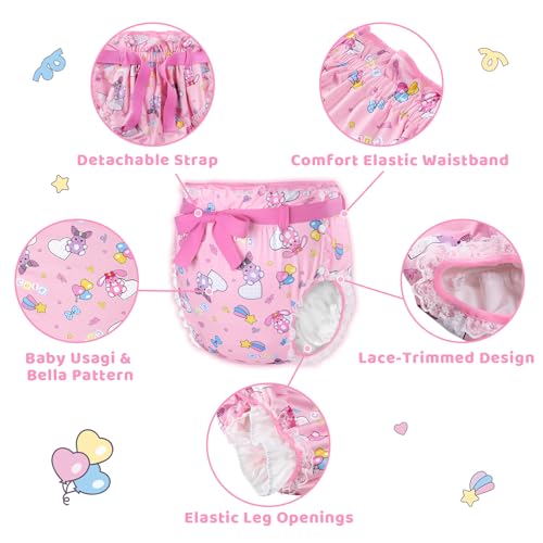 Image of Littleforbig Silky Adult Ribbon Omutsu Diaper Wrap Cover Washable Adjustable Reusable Waterproof - Baby Usagi & Bella Pattern L