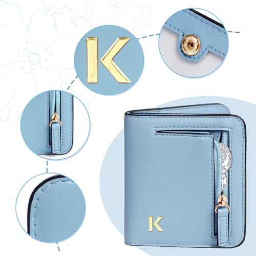 Image of COSHAYSOO Initial Teen Girl Womens Wallets RFID Slim Wristlet Keychain Easter Birthday First Communion Confirmation Gifts for 10 11 12 13 14 15 16 17 18 19 21 Year Old College Teenager, Blue Letter K