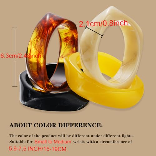 4 Pcs Square Acrylic Resin Bangle Bracelets Wide Irregular Geometric Plastic Bracelet Wristbands for Women Jewelry Set4