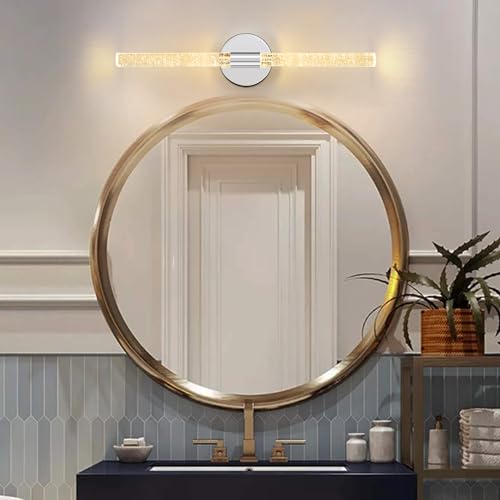 Image of Chrome Wall Sconce, 26'' Crystal Bathroom Light, LED Vanity Light, Dimmable, Over Mirror with Crystal Bubble Glass (3 Color Temperature)