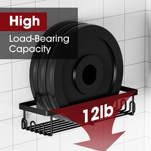 Shower Caddy 5 Pieces - Stainless Steel Organizer, Rustproof Shower Shelves for Inside Shower, No Drilling Adhesive Caddy for Bathroom, Black