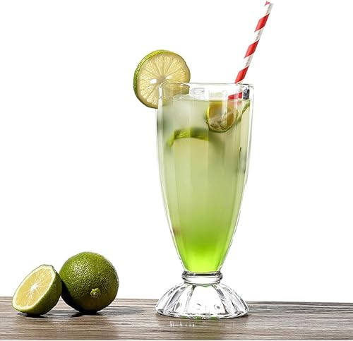 Image of 350ml Faluda Milkshake Glass, Fountain Classic Glass for Ice Cream, Coco Cocktail Desert Decoration American Diner Style Fountain Long Tall Smoothie Fruit Juice Glass (Pack of 6 Glass)