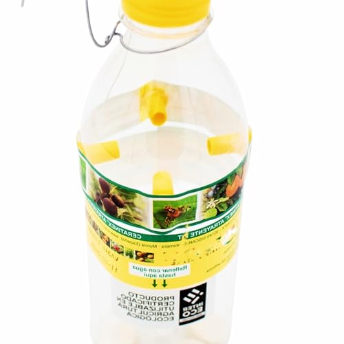 Bricoloco Kit Anti plagas para árboles frutales con atrayente de feromonas Moscas de la Fruta y Mosca del Olivo. Botella con Cuatro Pastillas y Colgador (2)