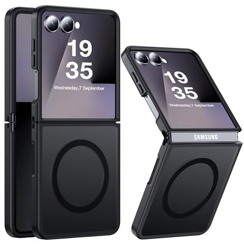 Image of Magnetic for Samsung Galaxy Z Flip 7 Case [Compatible with MagSafe][Anti-Fingerprint][Military Grade Drop Proof] Translucent Hard Back&Soft Silicone Bumper for Flip 7 Phone Case,Space Black