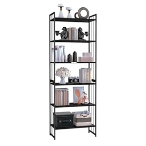 WINSTAR Customizable Metal Multipurpose Utility Rack | Heavy Duty Metal Book Shelf | Bookcase with Metal Frames | Shelf Storage Organizer for Kitchen, Living Room & Home Decor (6 Tier, Black)