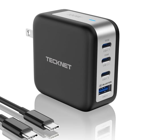 TECKNET 100W USB C Charger, 4-Port PD 3.0 GaN Fast Wall Charger Block, Foldable Power Adapter, with Type C Cable for iPhone 16/15/14/13 Pro, MacBook Pro, iPad, AirPods, Dell XPS, Pixel, Samsung,Switch -  TK-PC005