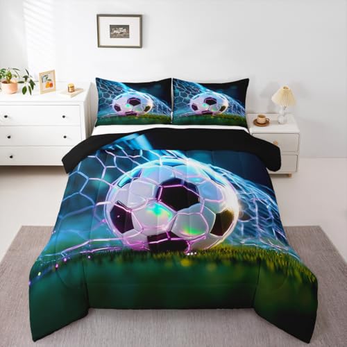 Image of Feelyou Soccer Comforter Set Full Size 3 Pcs Kids Boys Girls