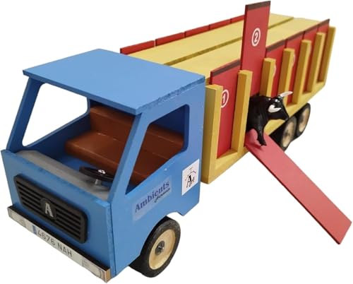 AMBIENTS ARTESANIA Camión de Juguete para Transporte Toros - Hecho a Mano el Camión - Todo Tipo de Edad y Sexo - Disfruta del Juguete Taurino - Personalizable