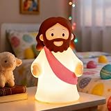 KangTen CHEN Jesus Night Light Rechargeable Bedside Night Light Dimmable Silicone LED Light Ideal for Religious Gatherings, Gifts for Sunday School, Baptism Presents, Easter Egg Decorations (Pink)