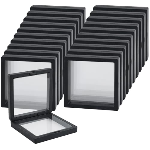 20 Pcs Black 3D Floating Display Case 4.3 x 4.3 x 0.8 inch Nail Display Cases Challenge Coin Display Jewelry Storage Box Floating Display Holder Stands for Antique Challenge Coins Medallion