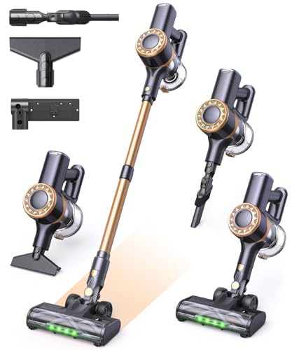 MIUZZY Cordless Vacuum Cleaner, 30Kpa Stick Vacuum with Anti-Tangle Brush and Upgraded Green Light,...