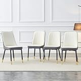 LUMCAMP 4er Set Moderne Essstühle Weiß-Grau PU-Leder Metallbeine