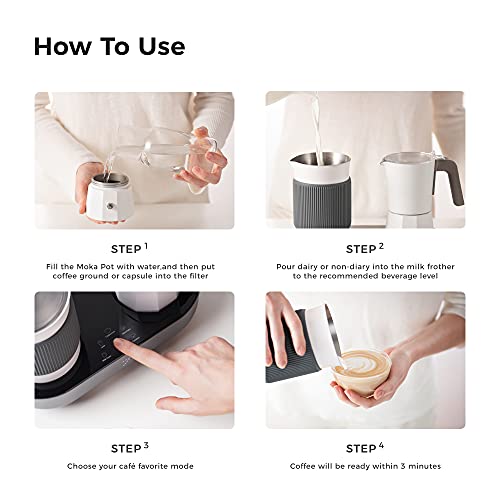 Seven&Me Espressor Machine Black & White Coffee Maker, With Milk Froth All-In-One Espresso Machine Combination, Latte Cappuccino Macchiato Espresso Electric Moka Pot, One Click Smart Operation（8.66"） #TOP7