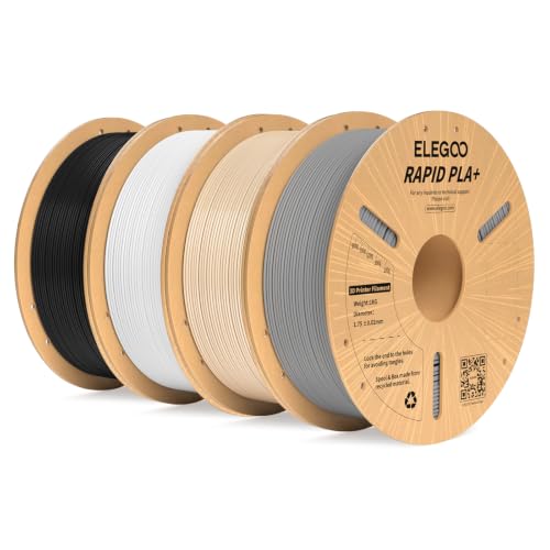 Image of ELEGOO Rapid PLA Plus Filament 1.75mm Bundle 4KG, PLA+ 3D Printer Filament 600mm /s High Speed, Dimensional Accuracy + /- 0.02 mm, 4 Pack 1kg Cardboard Spool(2.2lbs) Black /White /Beige /Grey