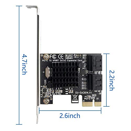 QNINE SATA Card 4 Port with 4 SATA Cables, 6 Gbps SATA Controller PCI Express Expression Card with Low Profile Bracket, Boot as System Disk, Support 4 SATA 3.0 Devices