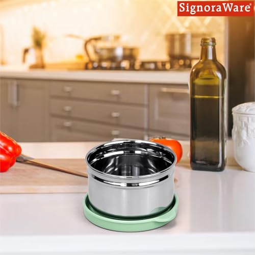 Image of SignoraWare Mini Fresh Stainless Steel Small Container | Airtight & Leakproof | Compact & Travel-Friendly | Easy to Carry | Perfect for Office, School & Home Use (170ml | EGreen)