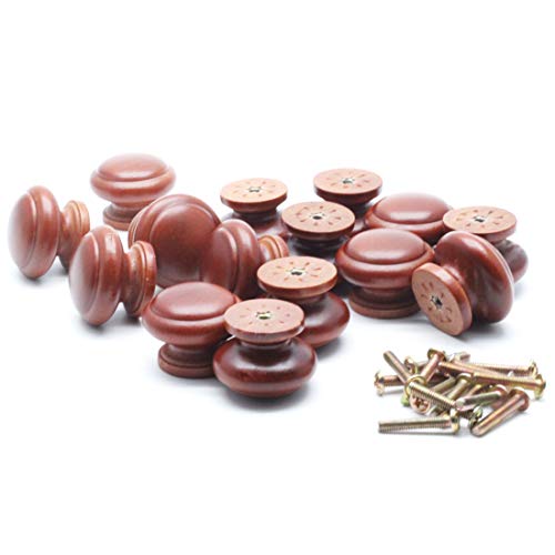 Mecion 15 tiradores redondos de madera marrón con forma de hongo para gabinetes y cajones, 34 mm x 25 mm