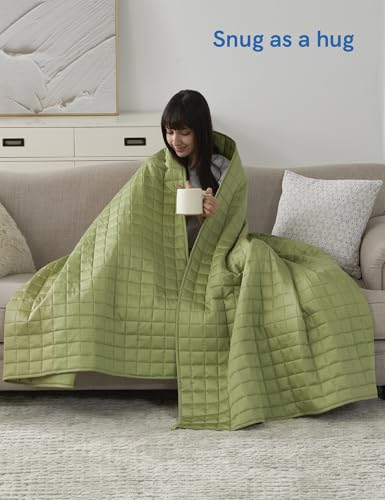 Image of YnM Cooling Weighted Blanket for Adults, 10lbs Heavy Bed Throw for One Person of 90lbs, Perfect for Hot Sleepers or Warm Climates with Rayon /Glass Beads(48x72 Inches,Twin /Full Bed, Matcha Green)