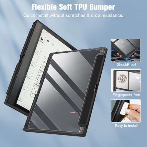 Fintie 10.3" Boox Note Air4 C 2024/ Air3 C / Air3 B/W 2023 ePaper Case - Hybrid Slim Clear Cover Transparent Back Shell with Auto Sleep/Wake Feature and Built-in Pencil Holder, Black