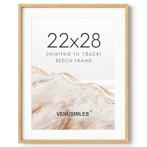 Image of 22x28 Poster Frame, USA-Sourced Natural Beech Wood Picture Collage Frame with HD Tempered Glass, Modern Simple 22 x 28 Wooden Photo Frame Matted to 18x24, Vertical & Horizontal Wall Hanging Display