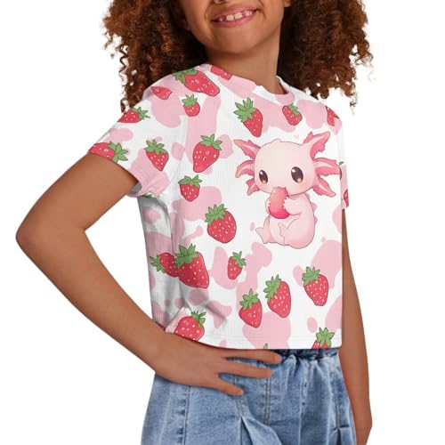 Image of Girls Summer Crop Top Outfits Short Sleeve T Shirts Kids Cute Clothes Tees Blouse