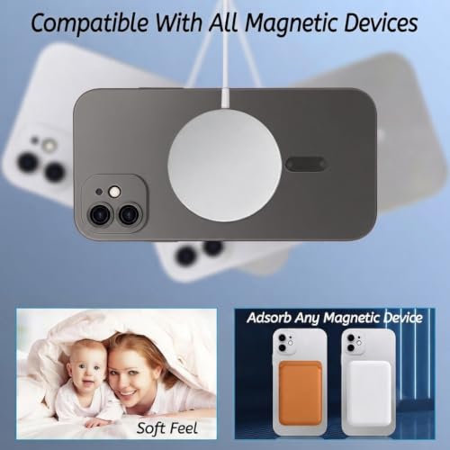 Image of DIZORO Magnetic Case for iPhone 12 Cover [Compatible with MagSafe][Built-in Camera Lens Protector] Slim Soft Silicone Bumper Shockproof Metallic Luster Back Cover Phone Cases (Grey)