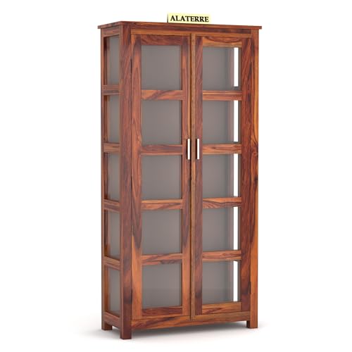 Image of Wood Book Shelf with Glass Door, Wooden BookCases for Home Library, Crockery Units, Kitchen Cabinet, Study Room, Book Rack, Shelves, Home & Office, Honey Finish