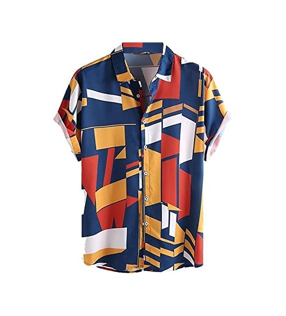 RK HUBMen's Lycra Digital Print Casual New Shirt. (X-Large, Orange)
