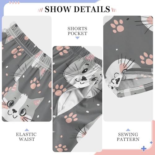 Cat Face Pajamas Bottoms with Pockets Comfy Pjs Sleepwear Elastic Waistband Pajamas Pants Lounge Pants for 6-14 Years4