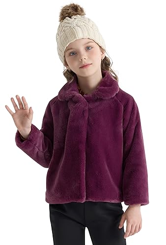 SOLOCOTE Toddler Girls Faux Fur Cloak Jacket Little Kids Fuzzy Fleece Lightweight Hooded Cute Fall Winter Coat