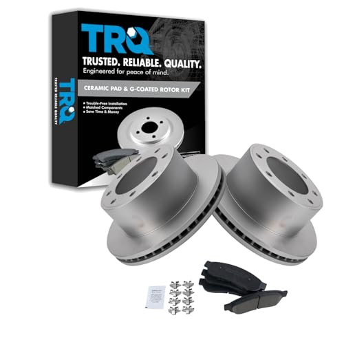 Image of TRQ Rear Brake Pad & Rotor Kit Ceramic Premium G-Coated Compatible with 2008-2012 Ford F-250 Super Duty F-350 Super Duty