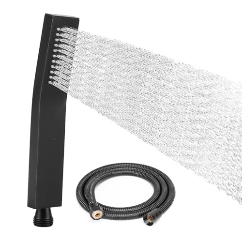 BDHYYM Pommeau de douche carré à économie d'eau avec tuyau de 1,5 m, 44 buses anti-obstruction, convient pour les salles de bains, les toilettes