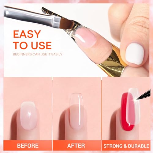 Modelones Builder Nail Gel Kit - Clear Extension Kit Hard Gel for Nails 2oz Strengthen Acrylic Manicure Art Set with 100PCS Dual Forms and Dual-use Acrylic Brush Professional DIY at Home