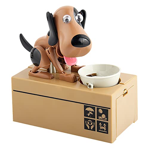 LUFEIS Tirelire Electronique Enfant, Chien Affamé - Jouet à Croquer, Cadeau d'anniversaire pour Enfants - Marron