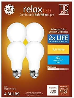 Product image of GE Relax 4-Pack 60 W Equivalent Dimmable Soft White A19 LED Light Fixture Light Bulbs
