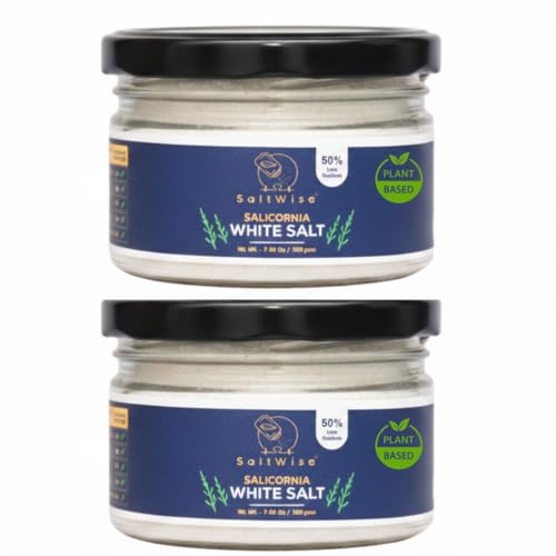 Sal Blanca Salicornia Saltwise - Paquete De 2 Frascos Premium, Sustituto De Sal Bajo En Sodio, Rico En Minerales De Origen Vegetal, Kosher, 100% Natural, Sin Aditivos (400 Gram En Total)