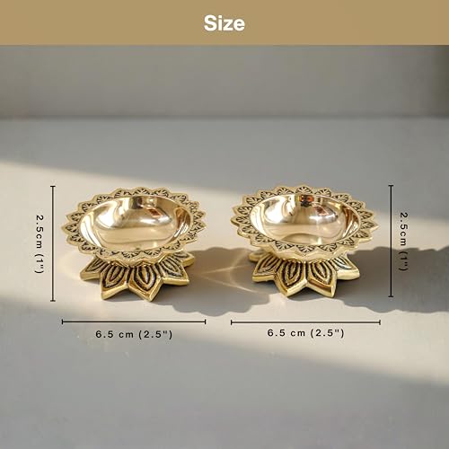 Image of Behoma 100% Pure Brass Padma Diya Set of 2 for Puja | Traditional Handcrafted Lotus Shape Oil Lamp Diya for Home, Temple, Office, Pooja Room Decoration, Festive Rituals & Housewarming Gift Item