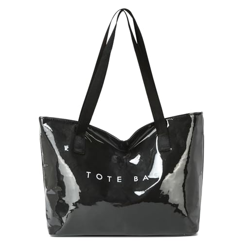 Image of Covelin Women's Stylish Large Capacity Handbag Minimalist Shopper with TOTE BAG Lettering, Durable Leather for Everyday Use Black